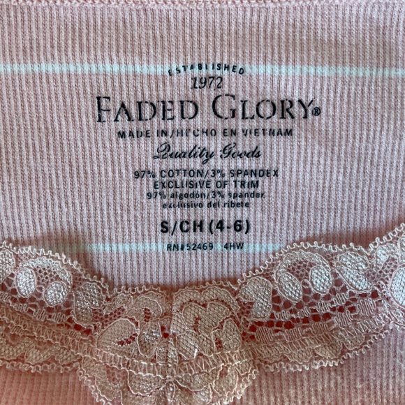 Faded Glory Lace, Striped Camisole. Pink with White Stripes. Size S (4-6) - Picture 6 of 7